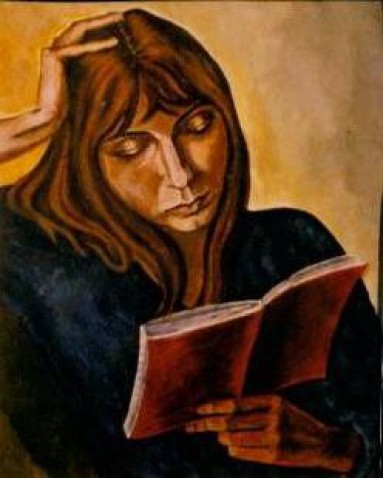Maria Nolden,eine Rolle studierend",Pigmente auf Karton,