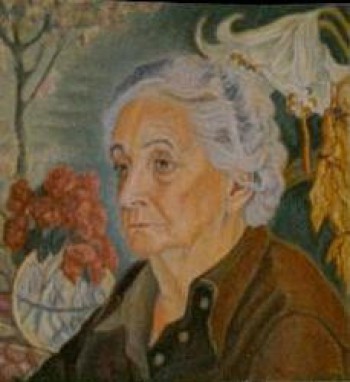 "Dame mit Blumen", Eitempera,Lw.